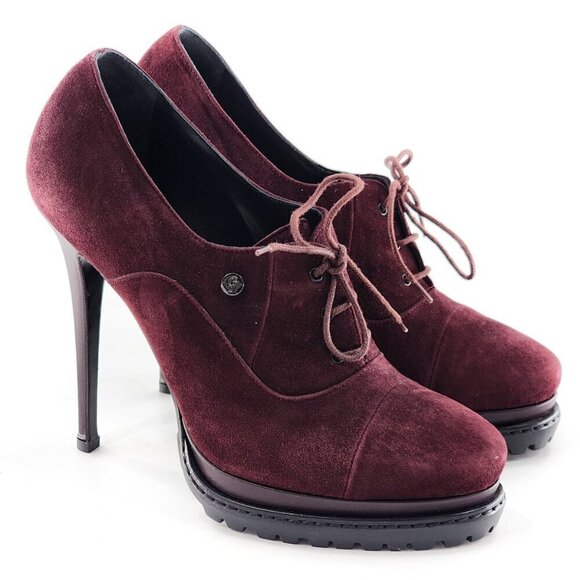 GIBELLIERI NWOB Burgundy Suede Platform Lace Up Bootie - Picture 4 of 10